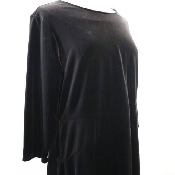Lands End Black Velvet Skater Dress Womens XL Petite 3/4 Sleeve Fit Flare - Picture 7 of 16